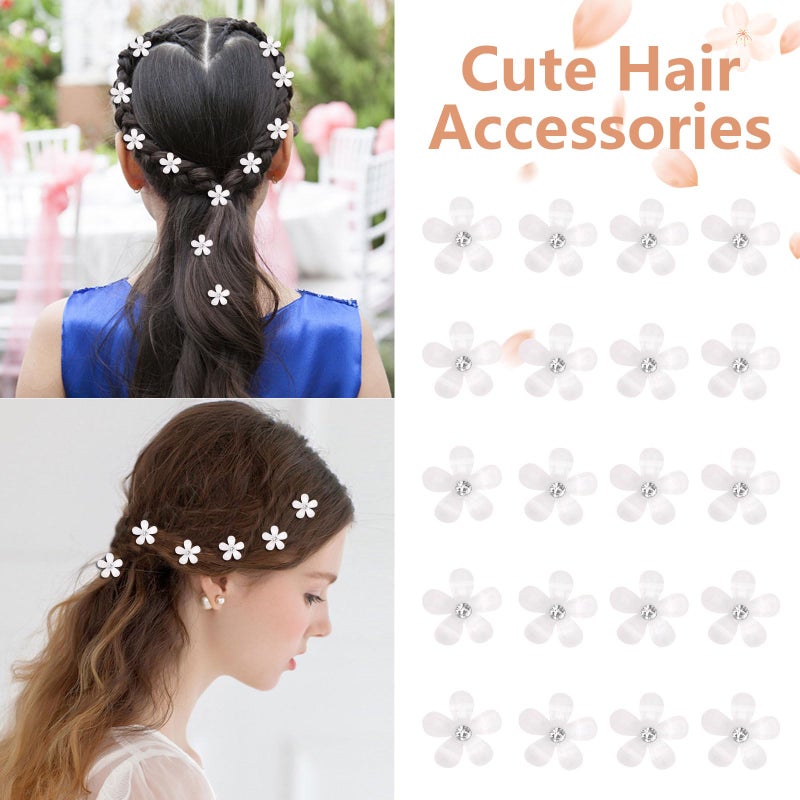 YISSION 20Pcs Mini White Rhinestone Flower Hair Clips, Decorative Wedding Bridal Hair Barrettes and Pins for Girls Women - Image 3