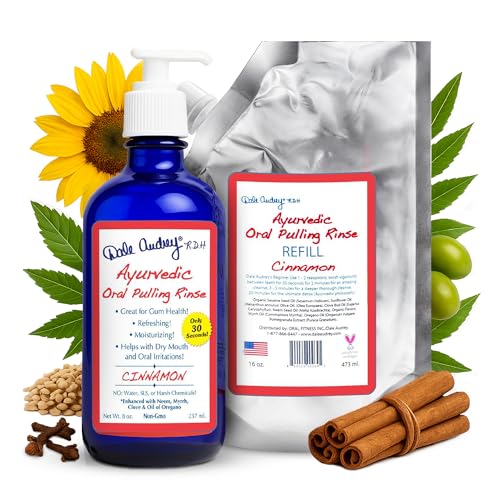 Dale Audrey Natural Oil Pulling for Teeth and Gums Cinnamon Flavored Oral Rinse Mouthwash for Bad Breath Organic Essential Oil for Teeth Whitening Gum Health Cobalt Glass Bottle with Refill Pouch16 FL Oz - Image 2