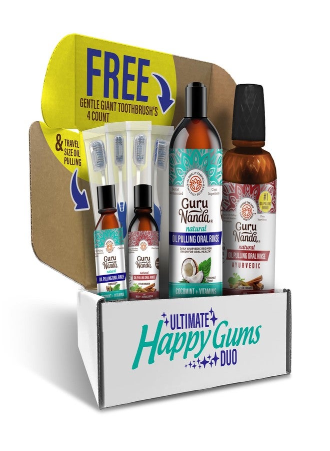 GuruNanda Ultimate Happy Gums Duo, with Alcohol & Flouride-Free Cocomint & Ashwagandha Oil Pulling, Ayurvedic Oral Care for Happy Gums & Fresher Breath - Image 1