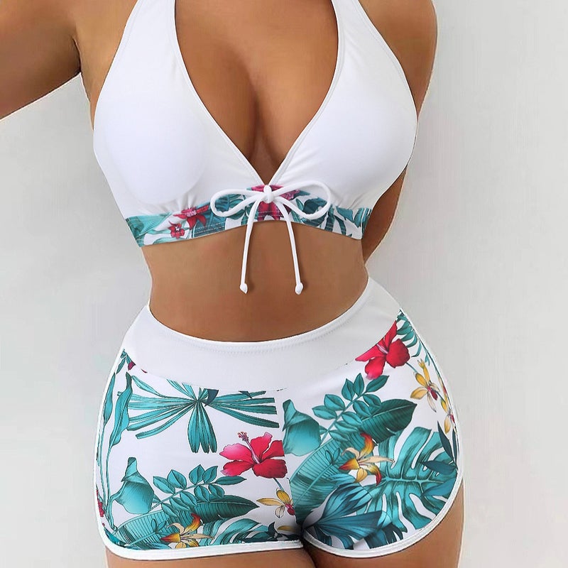 Swimwear Style Printed Halter Neck Split Bikini High-Waisted Swimwear - Image 3