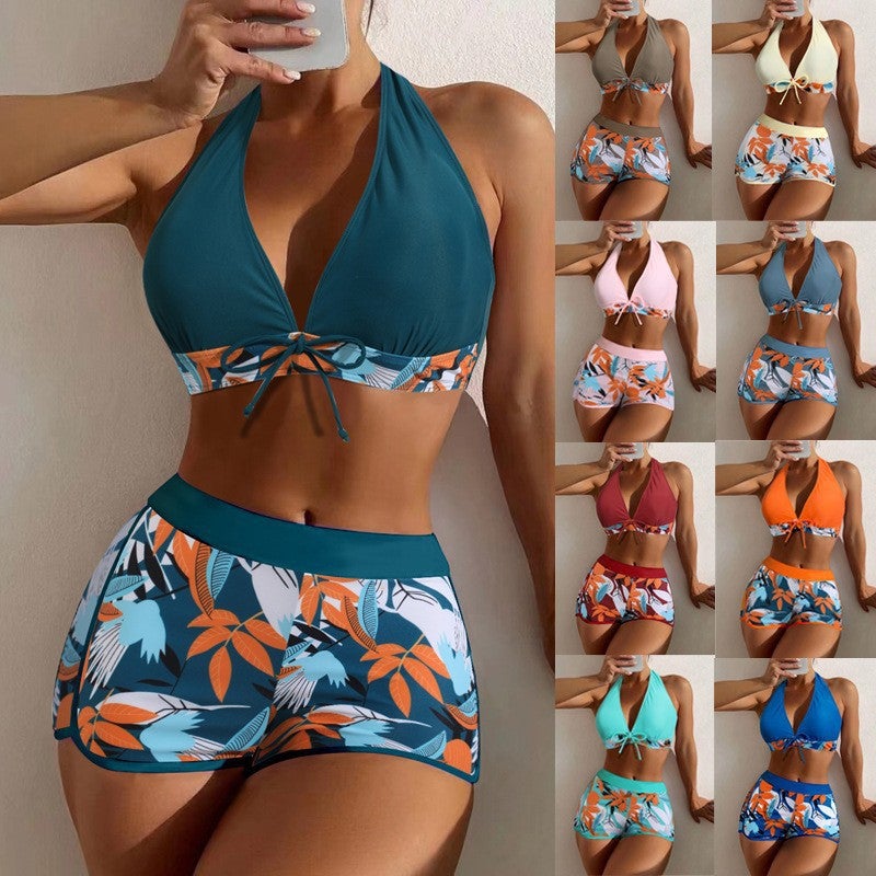Swimwear Style Printed Halter Neck Split Bikini High-Waisted Swimwear - Image 4