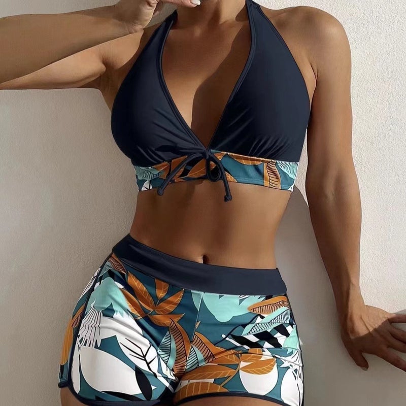 Swimwear Style Printed Halter Neck Split Bikini High-Waisted Swimwear - Image 2