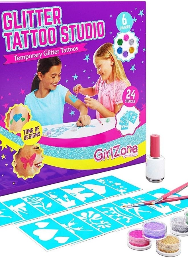GirlZone Temporary Glitter Tattoos Kit for Girls, 33-Piece Colorful Tattoo Set for Creative Kids, Awesome Girls Toy for Sleepovers & Fun Gift Idea  - Image 1