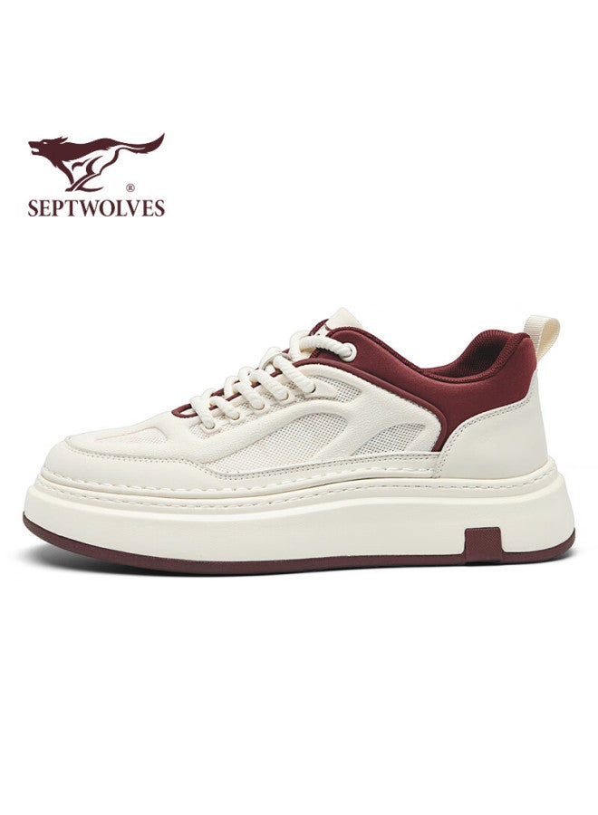 Septwolves Men's Trendy Thick-soled Sneakers, Breathable Casual Shoes, Sports White Shoes W8352379967, Off-white And Red, Size 43 - Image 2