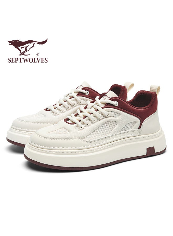 Septwolves Men's Trendy Thick-soled Sneakers, Breathable Casual Shoes, Sports White Shoes W8352379967, Off-white And Red, Size 43 - Image 1