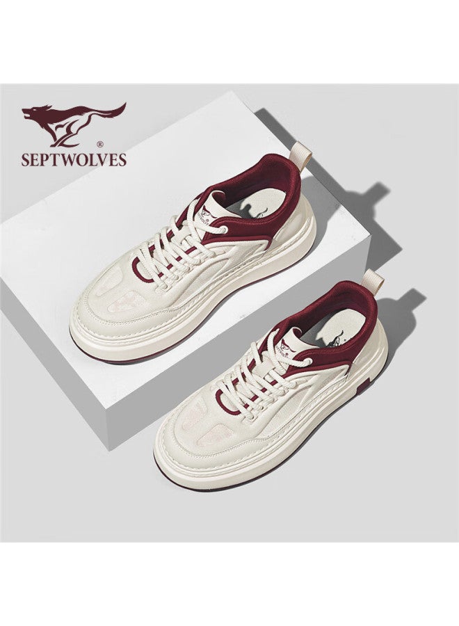 Septwolves Men's Trendy Thick-soled Sneakers, Breathable Casual Shoes, Sports White Shoes W8352379967, Off-white And Red, Size 43 - Image 4