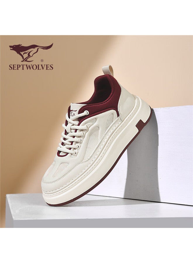 Septwolves Men's Trendy Thick-soled Sneakers, Breathable Casual Shoes, Sports White Shoes W8352379967, Off-white And Red, Size 43 - Image 5