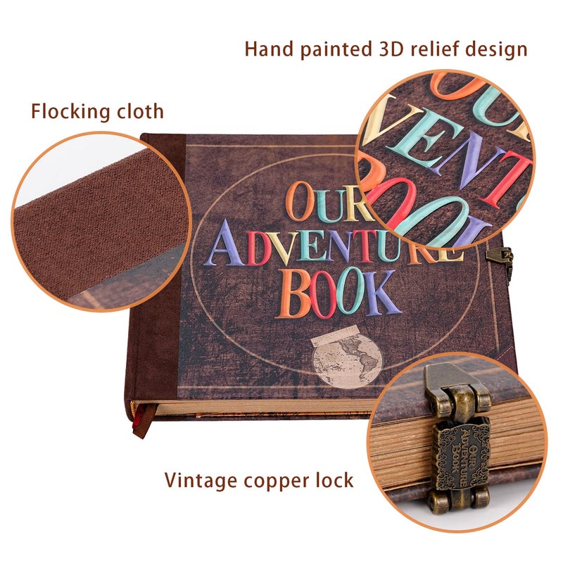 JIMBON Our Adventure Book Scrapbook Photo Album Retro Style Embossed Letter Cover Travel Diary Journal Scrap Book Kit For Couples,Memory Book For Anniversary Wedding - Image 5
