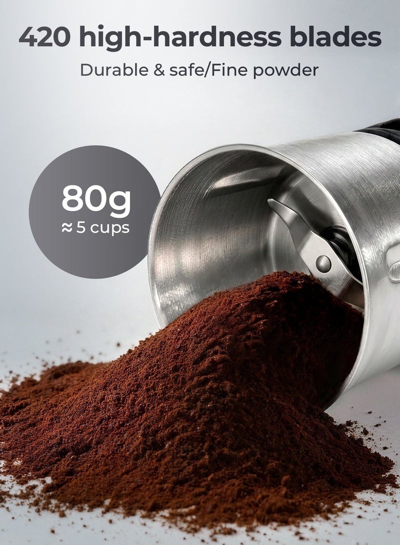 DOSCHER V60 Electric Coffee Grinder, 350W, 3-Mode Pulse Control, Dual Safety Lids, Detachable Easy-Clean Cup, 80g Capacity – Ideal for V60 Coffee Preparation, Coffee Beans, Grains, Nuts and Spices - Image 4