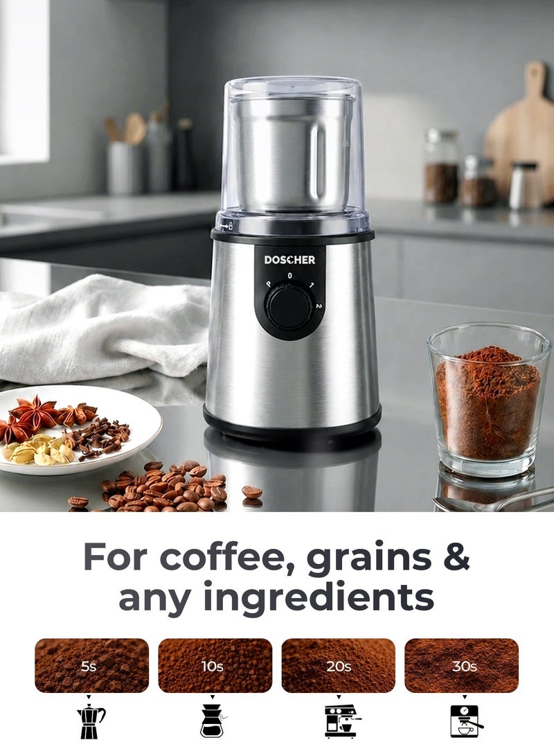 DOSCHER V60 Electric Coffee Grinder, 350W, 3-Mode Pulse Control, Dual Safety Lids, Detachable Easy-Clean Cup, 80g Capacity – Ideal for V60 Coffee Preparation, Coffee Beans, Grains, Nuts and Spices - Image 5