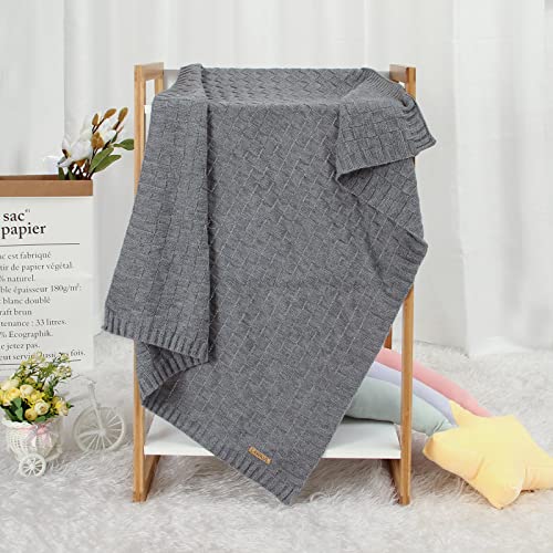 LAWKUL Baby Blankets for Boys Cable Knitted Baby Blanket Girl Airy Soft Newborn Receiving Swaddle Stroller Crib Grey 40"x30" - Image 5