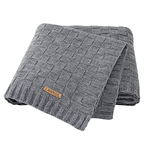 LAWKUL Baby Blankets for Boys Cable Knitted Baby Blanket Girl Airy Soft Newborn Receiving Swaddle Stroller Crib Grey 40"x30" - Image 1