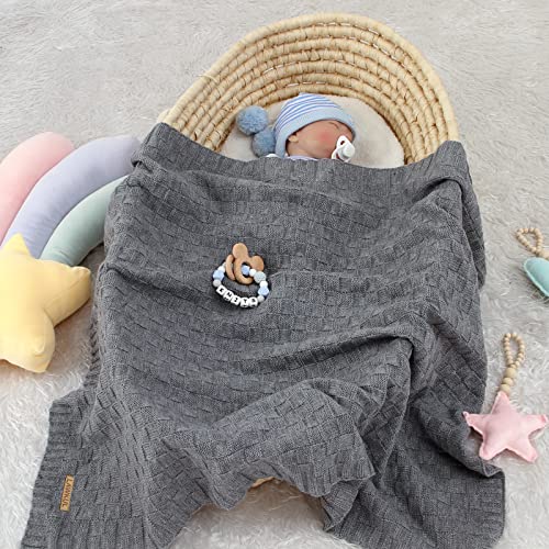 LAWKUL Baby Blankets for Boys Cable Knitted Baby Blanket Girl Airy Soft Newborn Receiving Swaddle Stroller Crib Grey 40"x30" - Image 3
