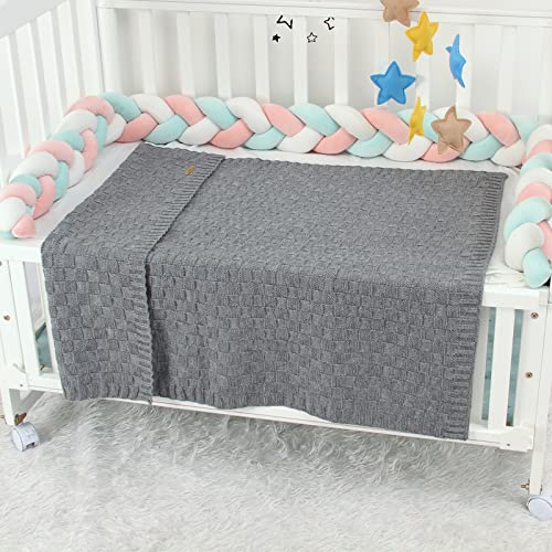 LAWKUL Baby Blankets for Boys Cable Knitted Baby Blanket Girl Airy Soft Newborn Receiving Swaddle Stroller Crib Grey 40"x30" - Image 4