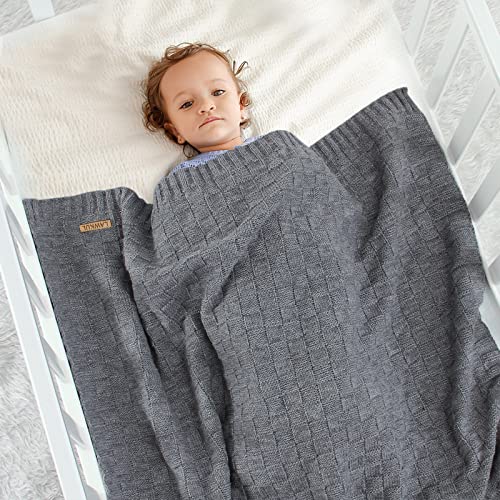 LAWKUL Baby Blankets for Boys Cable Knitted Baby Blanket Girl Airy Soft Newborn Receiving Swaddle Stroller Crib Grey 40"x30" - Image 2