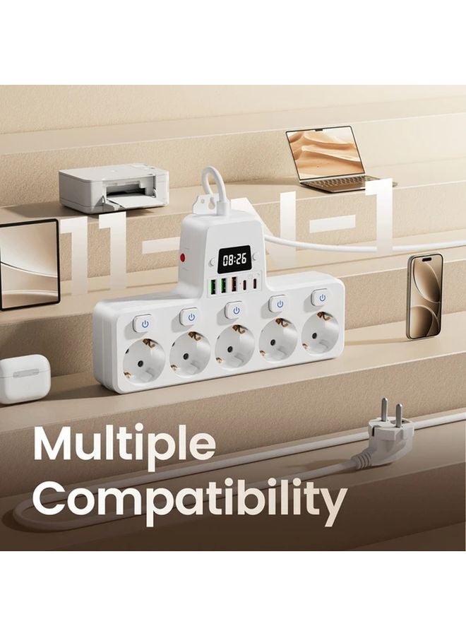 10 ft Extension Cord with Surge Protection 5 AC Outlets 2 USB A and 2 USB C Ports - Image 3