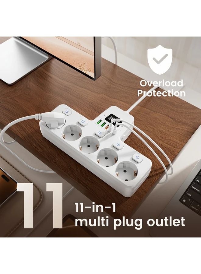 10 ft Extension Cord with Surge Protection 5 AC Outlets 2 USB A and 2 USB C Ports - Image 5