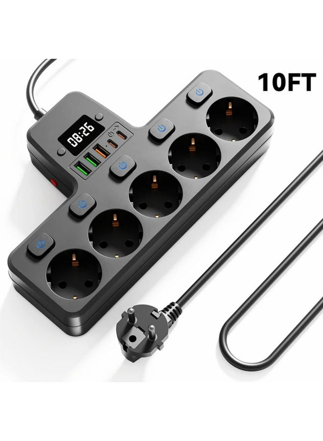 10 ft Extension Cord with Surge Protection 5 AC Outlets 2 USB A and 2 USB C Ports - Image 1