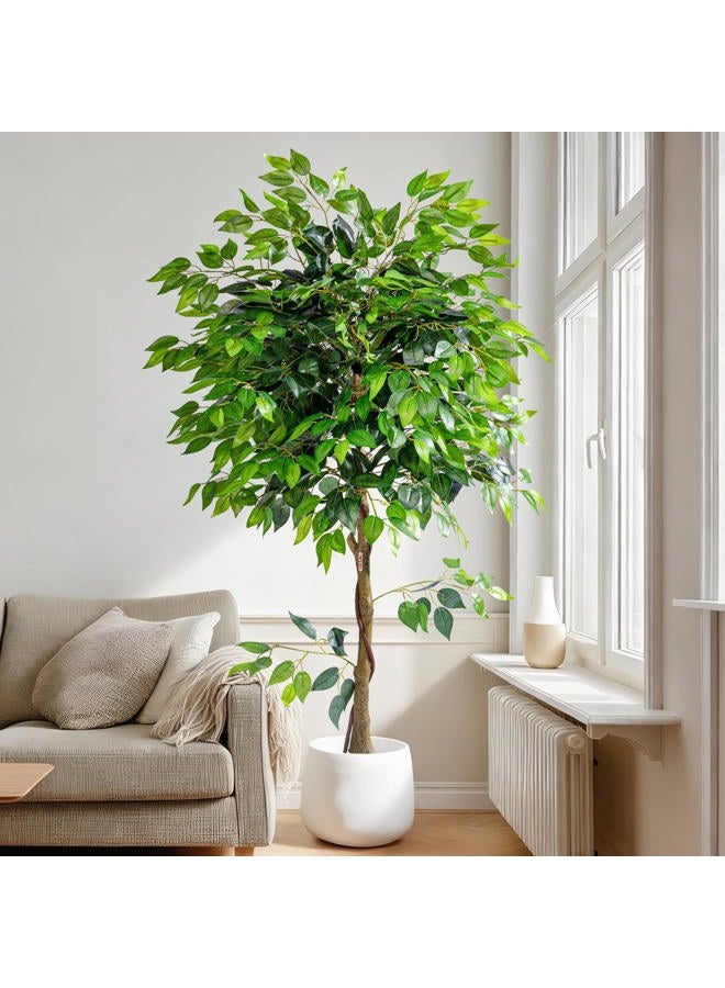 Bailikang Artificial Ficus Tree 6FT Artificial Plants Indoor Fake Ficus for Indoor Home Decor, 150% Foliage Density Realistic Faux Tree Fake Floor Plant with Leaves for Living Room, Office, House Plant - Image 1