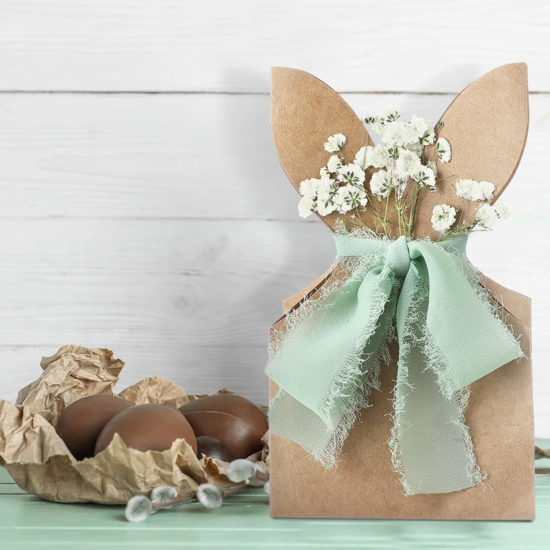 Affrolling 24 Set Boho Bow Easter Bunny Party Favor Bags DIY Bunny Gift Boxes with Neutral Bow Ribbon and Dried Flowers Rustic Paper Rabbit Ears Treat Bags Bulk for Easter Spring (Neutral Pastel) - Image 5