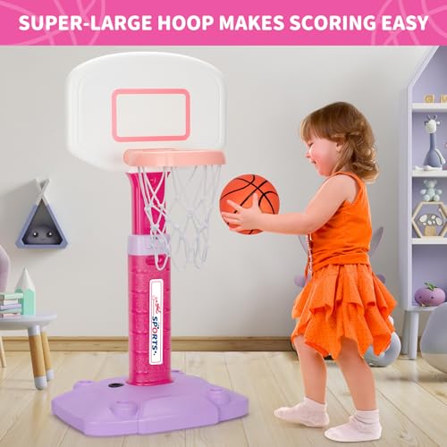 GMAOPHY Toddler Basketball Hoop Indoor for Age 1-3, Adjustable Kids Basketball Hoop, Mini Basketball Hoops with 3 Balls for Outdoor Poolside, Birthday Christmas Sport Toys Gift for Baby Boy Girl 1 2 3 4, Pink - Image 4
