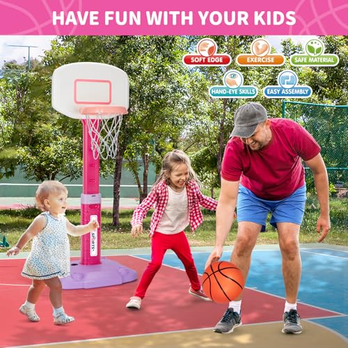 GMAOPHY Toddler Basketball Hoop Indoor for Age 1-3, Adjustable Kids Basketball Hoop, Mini Basketball Hoops with 3 Balls for Outdoor Poolside, Birthday Christmas Sport Toys Gift for Baby Boy Girl 1 2 3 4, Pink - Image 5