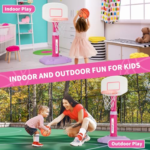 GMAOPHY Toddler Basketball Hoop Indoor for Age 1-3, Adjustable Kids Basketball Hoop, Mini Basketball Hoops with 3 Balls for Outdoor Poolside, Birthday Christmas Sport Toys Gift for Baby Boy Girl 1 2 3 4, Pink - Image 3