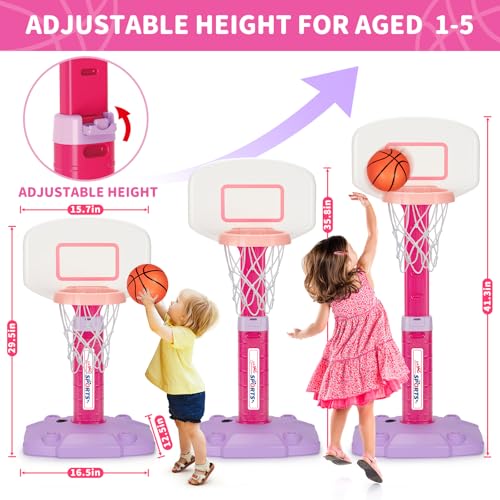 GMAOPHY Toddler Basketball Hoop Indoor for Age 1-3, Adjustable Kids Basketball Hoop, Mini Basketball Hoops with 3 Balls for Outdoor Poolside, Birthday Christmas Sport Toys Gift for Baby Boy Girl 1 2 3 4, Pink - Image 2