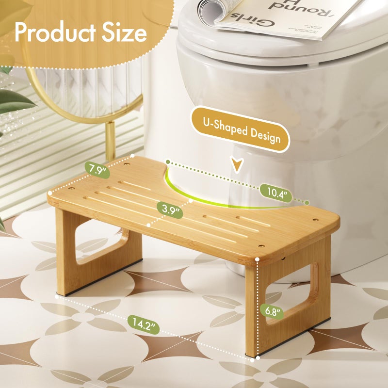 AmazerBath Bamboo Toilet Stool, Squat Potty Stool for Adults, Non-Slip Pooping Stools for Bathroom, Portable Potty Step Foot Stools for Kids, Assembly Required, 6.8'' - Image 2
