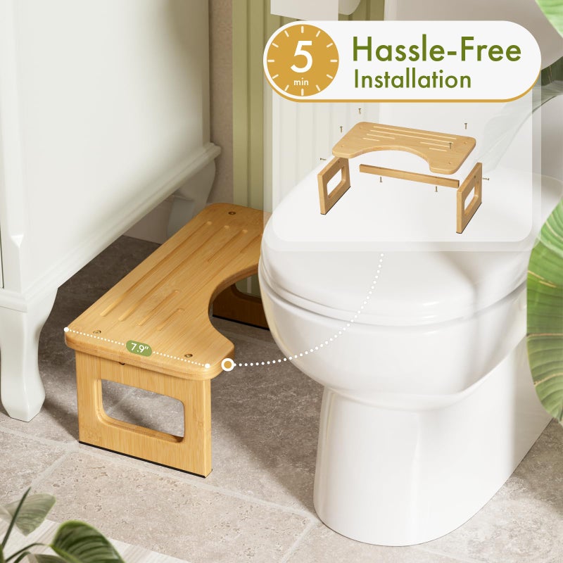 AmazerBath Bamboo Toilet Stool, Squat Potty Stool for Adults, Non-Slip Pooping Stools for Bathroom, Portable Potty Step Foot Stools for Kids, Assembly Required, 6.8'' - Image 4