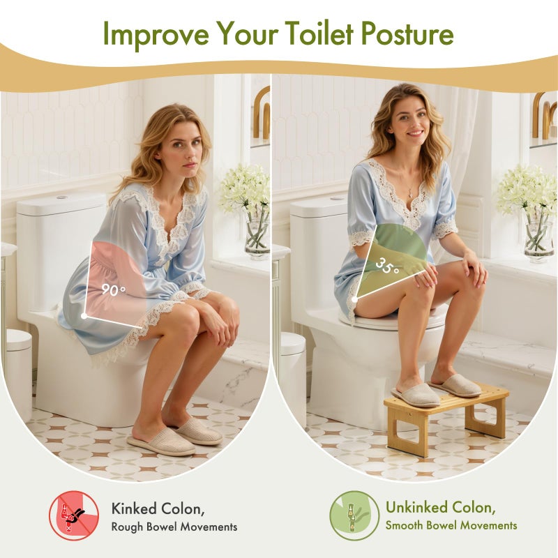AmazerBath Bamboo Toilet Stool, Squat Potty Stool for Adults, Non-Slip Pooping Stools for Bathroom, Portable Potty Step Foot Stools for Kids, Assembly Required, 6.8'' - Image 5