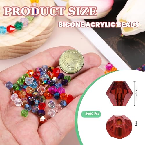 INDIKONB Bicone Acrylic Plastic Crystal-Like Beads | Small 4mm Beads for Bracelet & Necklace Making | 2400 Bead | Pack of 70g | Colorful Bead for DIY Jewelry & Craft Projects (Dark Red) - Image 2