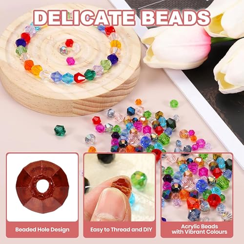 INDIKONB Bicone Acrylic Plastic Crystal-Like Beads | Small 4mm Beads for Bracelet & Necklace Making | 2400 Bead | Pack of 70g | Colorful Bead for DIY Jewelry & Craft Projects (Dark Red) - Image 3