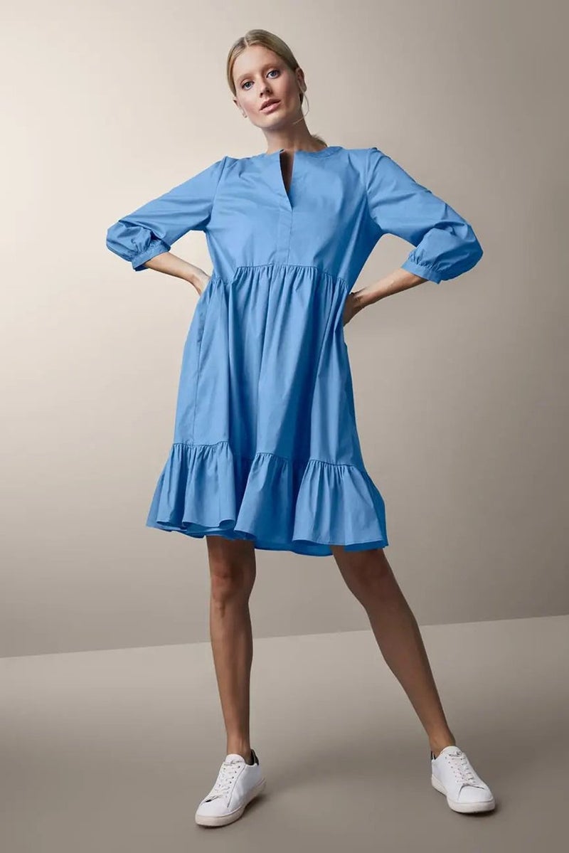 Tchibo فستان بوبلين سادة بأكمام ثلاثة أرباع للنساء، أزرق - Image 1