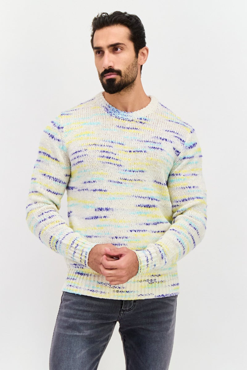 ESPRIT Men Ribbed Collar Knitted Sweater, Light Beige - Image 1