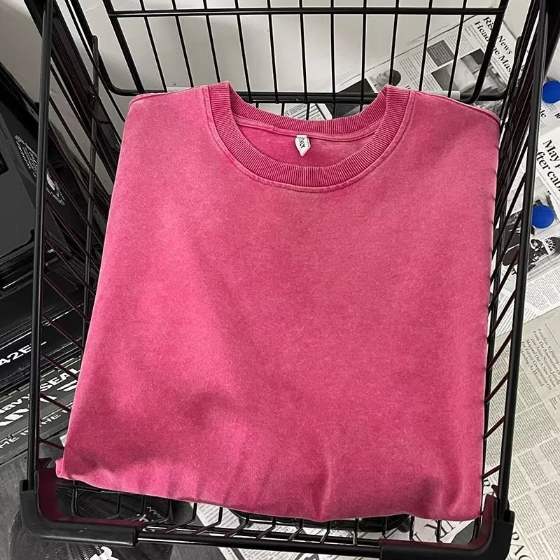 Washed Old Heavy Cotton Short-Sleeved T-Shirt Men'S Loose Hong Kong Style Ins Half-Sleeved Summer Trendy Half-Sleeved T-Shirt Trendy Brand - Image 1