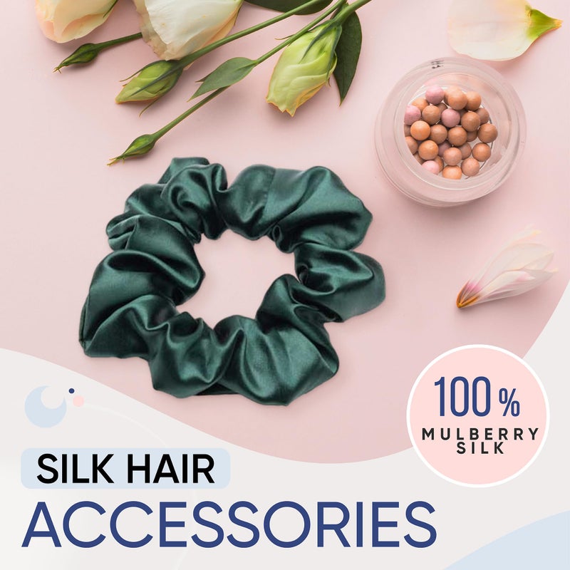 Blissy Silk Scrunchies (3 Pack) - 100% Pure Mulberry 22 Momme 6A High-Grade Fibers Scrunchie for Straight & Curly Hair (Emerald, Regular) - Image 2