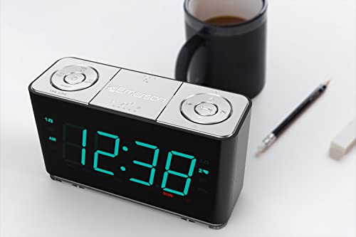Emerson Smartset Alarm Clock Radio with Bluetooth Speaker with USB Port for iPhone/iPad/iPod/Android and Tablets, 1.4" Cyan LED Display and Night Light, ER100301 - Image 4