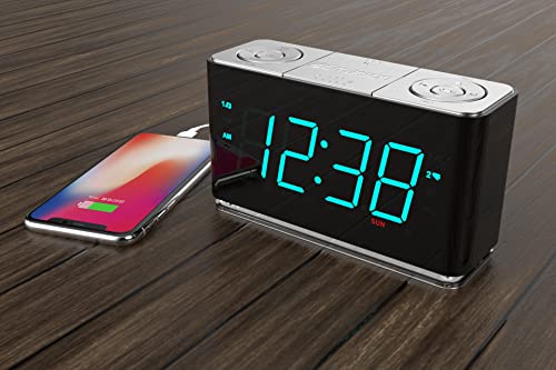Emerson Smartset Alarm Clock Radio with Bluetooth Speaker with USB Port for iPhone/iPad/iPod/Android and Tablets, 1.4" Cyan LED Display and Night Light, ER100301 - Image 5