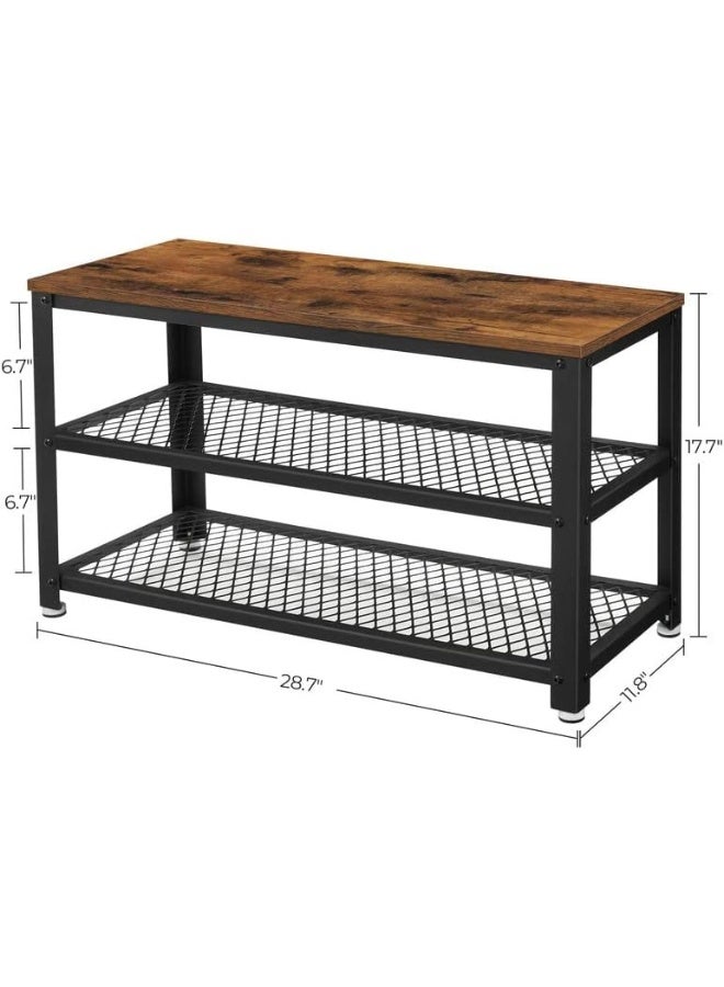 VASAGLE مقعد الأحذية VASAGLE، رف الأحذية مع 2 رفوف، منظم الأحذية، 30 × 73 × 45 سم، مدخل غرفة المعيشة الممر، هيكل فولاذي، نمط صناعي، بني ريفي وأسود - Image 3