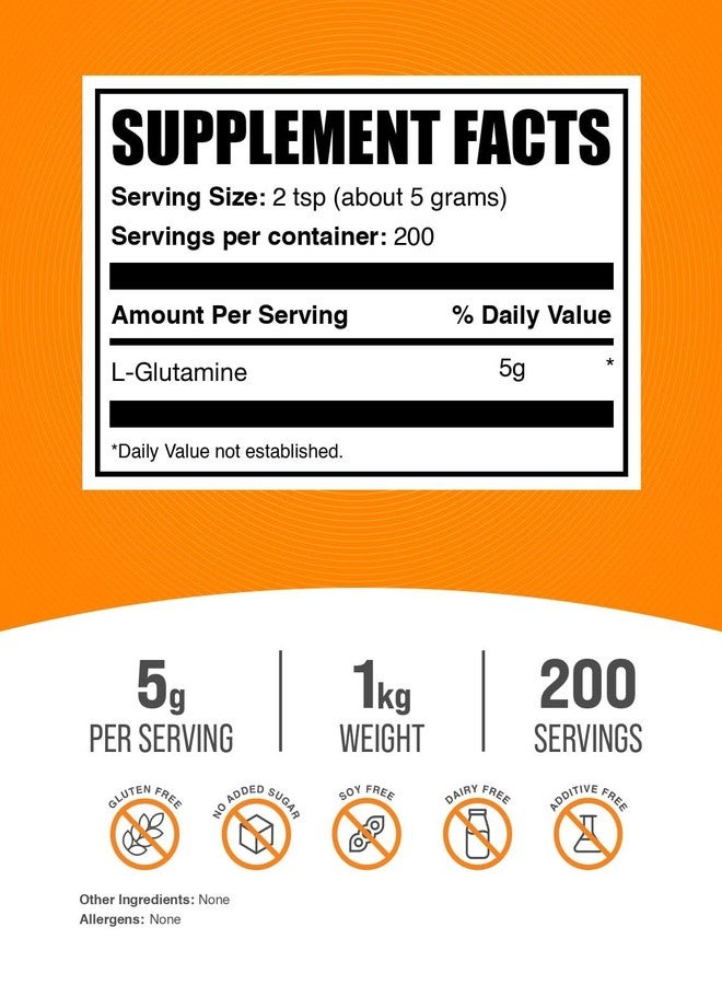 BulkSupplements.com L-Glutamine Powder - Glutamine Supplement, for Recovery & Gut Health - Unflavored & Gluten Free, 5g (5000mg) per Serving, 1kg (2.2 lbs) (Pack of 1) - Image 2
