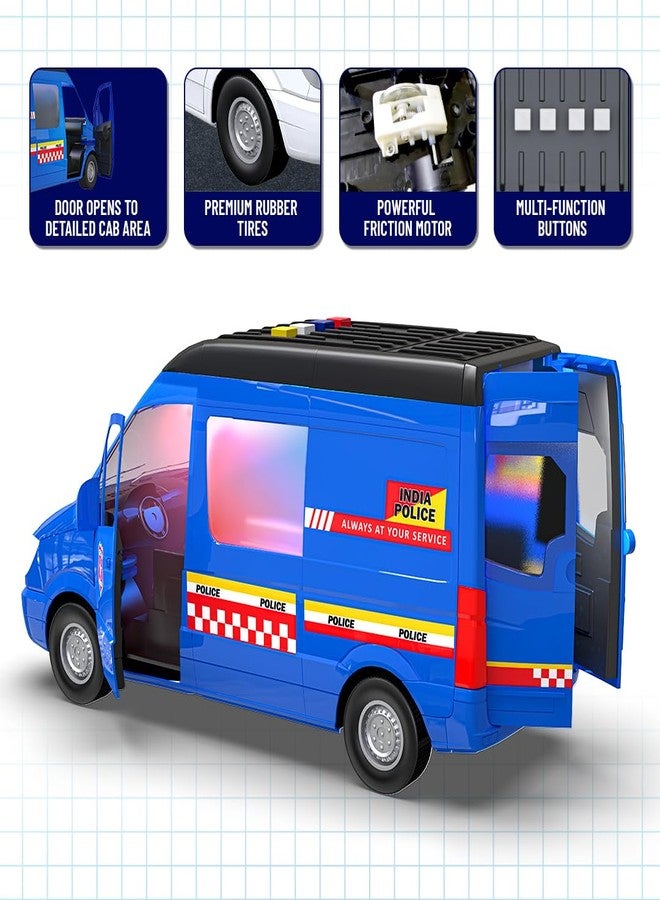 Mirana India Police - Big Toy Van for Kids - Multiple Emergency Sirens - 4 Preloaded Baby Rhymes - Friction Powered Wheels - Detailed Cab Area - Best Cop Car for Boys & Girls (Police Van) - Image 4
