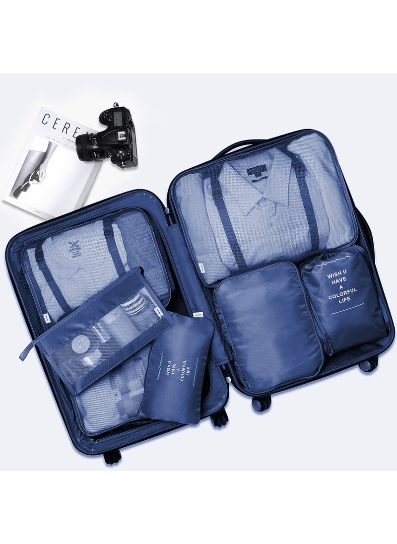 Arabest - Travel Organizer - Set of 7 Portable Reusable Travel Luggage for Suitcase Organizer, Storage Bag, Compression Bag, Travel Bag with Zipper (Navy Blue) - Image 1