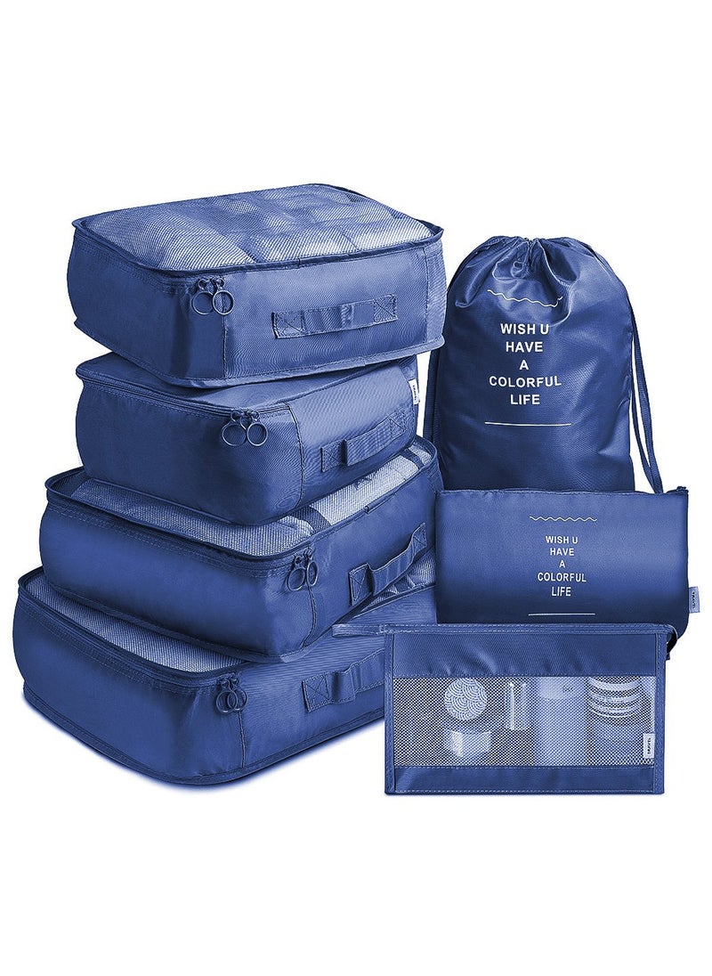 Arabest - Travel Organizer - Set of 7 Portable Reusable Travel Luggage for Suitcase Organizer, Storage Bag, Compression Bag, Travel Bag with Zipper (Navy Blue) - Image 1