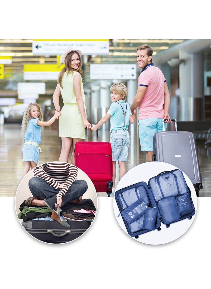 Arabest - Travel Organizer - Set of 7 Portable Reusable Travel Luggage for Suitcase Organizer, Storage Bag, Compression Bag, Travel Bag with Zipper (Navy Blue) - Image 1