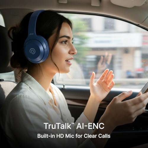 pTron Studio Classic w/ 75Hrs Playtime, Wireless Over Ear Headphones w/HD Mic, Dual Device Pairing, TruTalk AI-ENC Calls, Low-Latency Game & Music, Deep Bass, BT5.4 & Type-C Charging (Blue) - Image 5