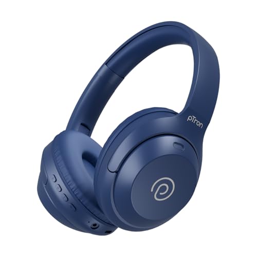 pTron Studio Classic w/ 75Hrs Playtime, Wireless Over Ear Headphones w/HD Mic, Dual Device Pairing, TruTalk AI-ENC Calls, Low-Latency Game & Music, Deep Bass, BT5.4 & Type-C Charging (Blue) - Image 1