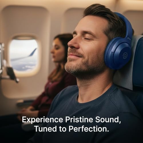 pTron Studio Classic w/ 75Hrs Playtime, Wireless Over Ear Headphones w/HD Mic, Dual Device Pairing, TruTalk AI-ENC Calls, Low-Latency Game & Music, Deep Bass, BT5.4 & Type-C Charging (Blue) - Image 3