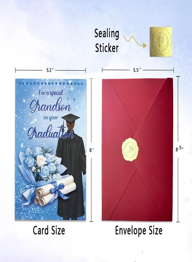 ATTLVV Grandson Graduation Card, Graduation Gift for Grandson, Congratulations Card with Printed Message Inside, with Luxury Red Envelope and Gold Seal Sticker - Image 3