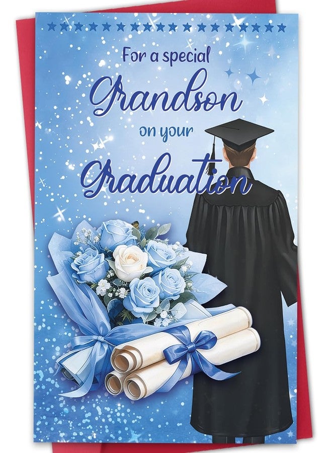 ATTLVV Grandson Graduation Card, Graduation Gift for Grandson, Congratulations Card with Printed Message Inside, with Luxury Red Envelope and Gold Seal Sticker - Image 1